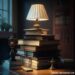 lampara sobre libros apilados, imagen surrealista