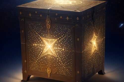 arcón decorado con estrellas que desprende luz desde el interior